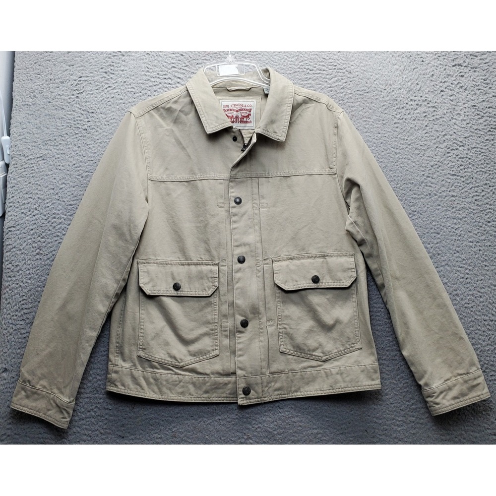 Levi's Utility Trucker Jacket Mens M Brown Canvas Long Sleeve Snap Inside Zip